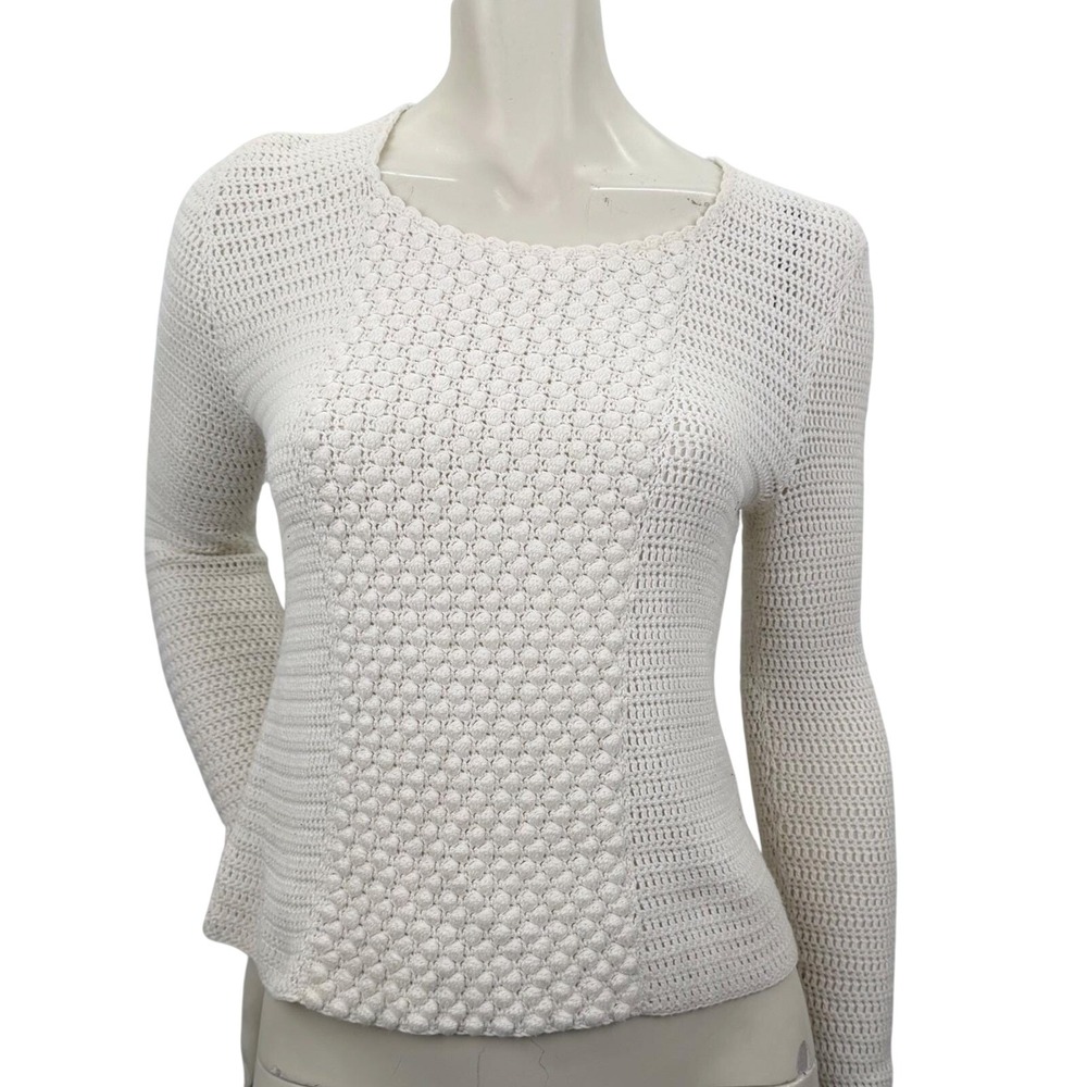 Vintage Handmade Crochet Sweater Cream Cottagecore Old Money Heritage Style Sz S